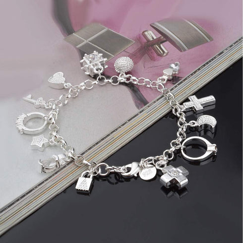 S925 Silver Thirteen Hanging Pieces Bracelet For Women Gift Bracelets & Bangles Jewelry...