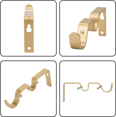 Ycolnaefllr Set of 3 Golden Double Rod Holders Double Curtain Rod Brackets Heavy Duty Double Curtain Rod Hanging Brackets for 1 and 0.7 -Inch Rod...