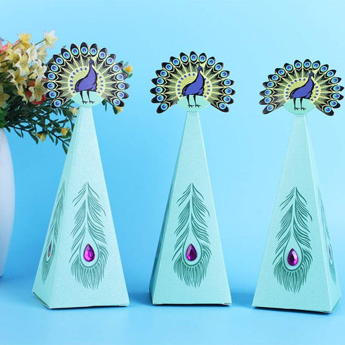 JKJF 20 Pcs Peacock Candy Boxes, Peacock Triangle Shape Party Supplies Chocolate Boxes for Wedding, Kids Birthday Party Decorations...