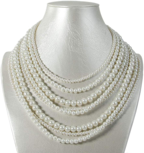 Kalse 8 Layers Strand Simulated Pearl Strand Bib Pendant Choker Chain Necklace...