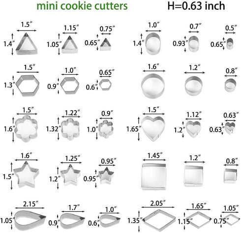 Mini Cookie Cutters Set- Small Heart Star Flower Round Square Hexagon Oval Diamond - 30Pcs Stainless Steel Cookie Cutters - Polymer Clay Cutters M...