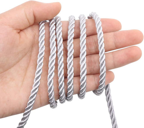 5mm Twisted Cord Trim, 59 Feet Silver Decorative Rope for Curtain Tieback, Upholstery, Honor Cord, Home Decor...