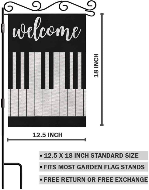 AOYEGO Welcome Garden Flag Small Vertical Double Sided 12.5 x 18 Inch Music Piano Musical Lover Burlap Yard Outdoor Decor...