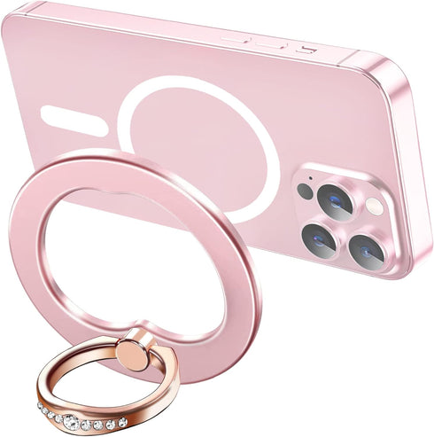 Crystal Magnetic Phone Grip Holder, Mag Safe Accessories Ring Stand, for iPhone 15/14/13/12 Plus/Pro Max/Pro/Mini(Rose Gold)...