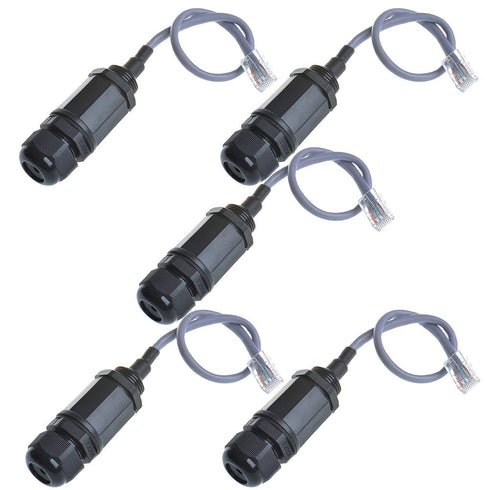 5PCS M20 RJ45 Waterproof Cat5 8P8C Connector IP67 Ethernet LAN Cable Connector Double Head with Cat5 Network Cable Outdoor LAN Coupler Adapter Mal...
