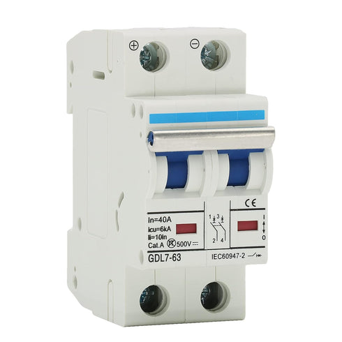 2 Pole DC Miniature Circuit Breaker, 500V 40 Amp DC Breaker Solar Disconnect Switch C40 for Solar Panel PV System...