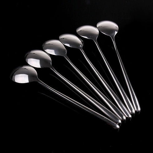 Korean Stainless Steel Rice Soup Iced Tea Spoon Coffee Spoon Cold Drink Spoon Fruit Juice Long Ice Scoop Long handle Great Circle 3Pcs...