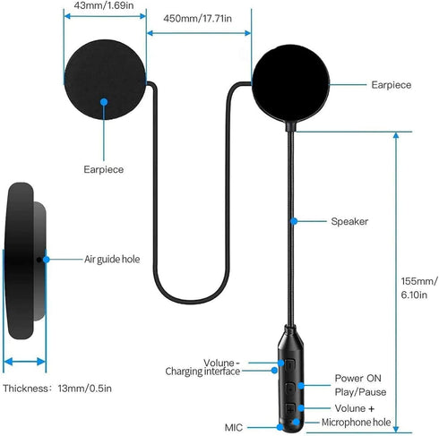 Motorcycle Helmet Speakers Headphones with Good Sound,Loud,Long-Lasting,Large Button for Gloves,Fast and Stable Connection,Answer Automatically,Vo...