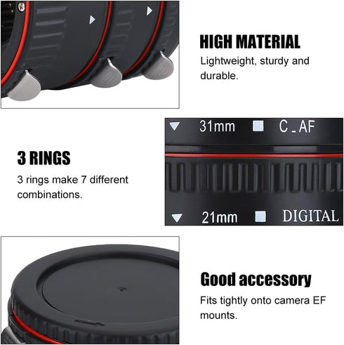 Lens Adapter Rings Set, Auto Focusing Macro Extension Lens Adapter Tube Rings Set Auto Focus Macro Extension Tube for Canon EF Mount...