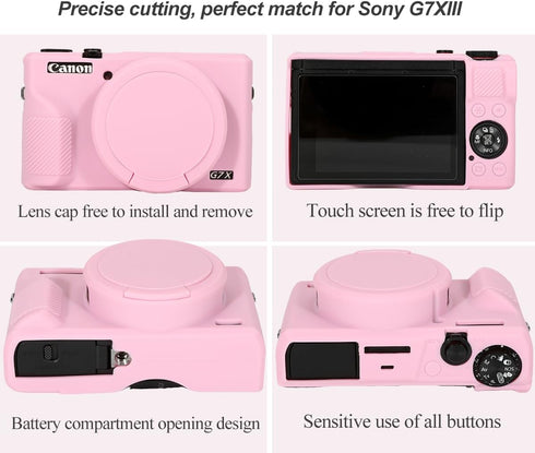 Pocoukate Case for Canon G7X Mark III Camera, Soft Silicone Protective Cover Skin with Removable Lens Cover for Powershot G7X Mark iii, Silicone C...