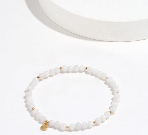 MORGAN & PAIGE Bronze 18k Yellow Gold Plated Genuine Gemstones Stretch Bracelets for Women Trendy - Elegant Dainty Gold Beaded Bracelets for Women...