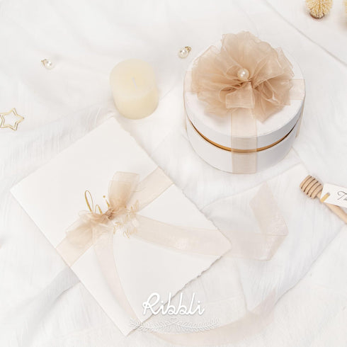 Ribbli Champagne Organza Ribbon,1/2 Inches x Continuous 50 Yard, Champagne Sheer Ribbon for Gift Wrapping,Cookie Wrapping,Wedding Decoration,All C...