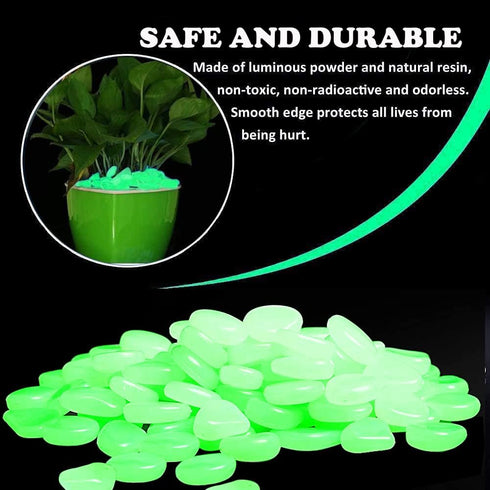 Glow in The Dark Pebbles, 100pcs Green Glowing Rocks Luminous Stone for Fish Tank, Garden Yard, Path Patio Aquariums Rocks Decor Light Up Rocks...