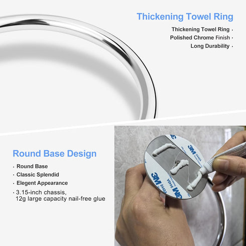 No Drilling 3M Self Adhesive Towel Ring with Extra Strong Nail-Free Glue, Stainless Steel Towel Holder, Bathroom and Kitchen Towel Rack (Chrome)...