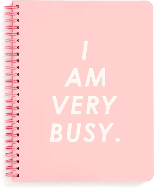 ban.do Rough Draft Mini Spiral Notebook, 9" x 7" with Pockets and 160 Lined Pages, I Am Very Busy...