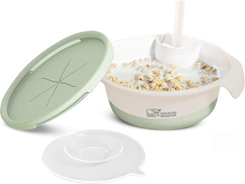 CHILDLIKE BEHAVIOR 3-in-1 Baby Sippy Bowl Set - Mess-Free Mealtime Magic - Includes Cereal Bowl, Lid, Ergonomic Spoon - Snack Bowl for Soup, Milk,...