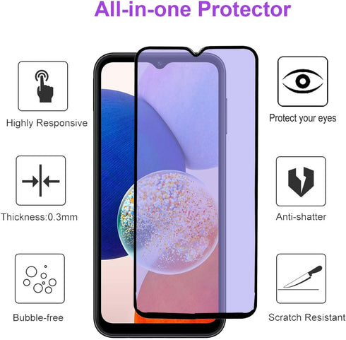 2 pack Anti Blue Light Tempered Glass Screen Protector Compatible with Samsung Galaxy A14.Eye Protection Tempered Glass Film,No Bubbles,9H Hardnes...