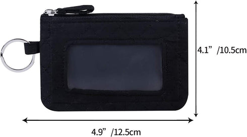 Iconic Zip ID Case Card Holder for Women,Signature Cotton Coin Purse with Id Window,RFID Blocking Change Pouch with Key Chain(BLACK)...