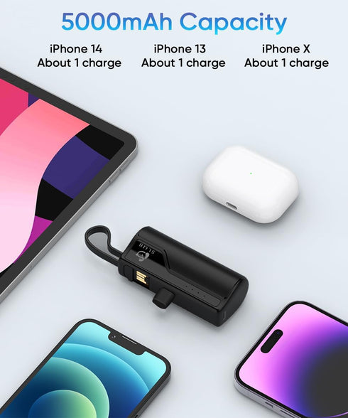 Mini Portable Charger 5000mAh, iPhone Power Bank Charging Battery Pack, External Backup Phone Charger Compatible with iPhone 14, 13, 12, 11, X, XR...