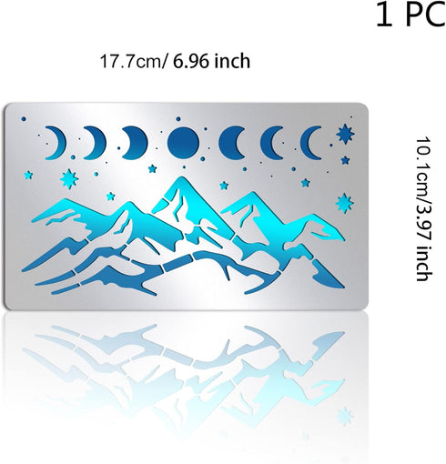 BENECREAT Moon Phase Mountain Stainless Steel Stencils, 7x4 inch Sun Reusable Painting Template for Painting, Wood Burning, Journaling...