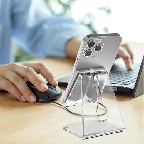 2 Pack Acrylic Cell Phone Stand, Phone Holder for Desk, Portable Clear Phone Stand,Office Desktop Accessories, Compatible with 4-10'' Phone 13 Pro...