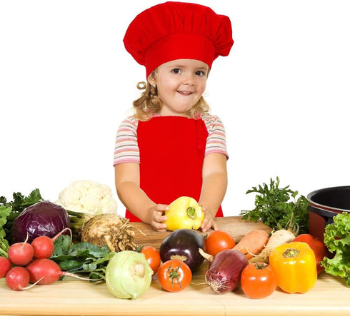 Kids Apron and Chef Hat Set, Adjustable Cotton Child Aprons with Large Pocket Red Girls Boys Kitchen Bib Aprons for Cooking Baking Painting...