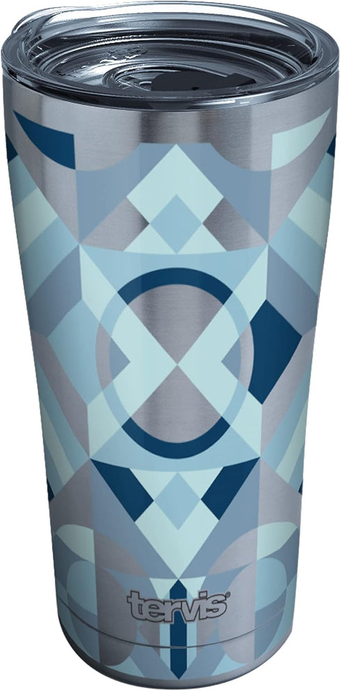 Tervis Neo Deco Blue Triple Walled Insulated Tumbler Travel Cup Keeps Drinks Cold & Hot, 20oz Legacy, Stainless Steel...