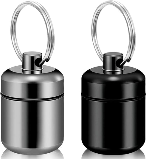 2PCS Keychain Pill Holder, Small Metal Pill Case for Travel Organization, Pocket Pill Organizer Case and Earplug Casing Box for Concerts (Black & ...