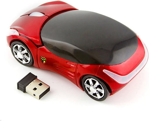 2.4GHz Wireless Mouse Cool 3D Sport Car Shape Ergonomic Optical Mice with USB Receiver for PC Laptop Computer Women Small Hands (Red)...