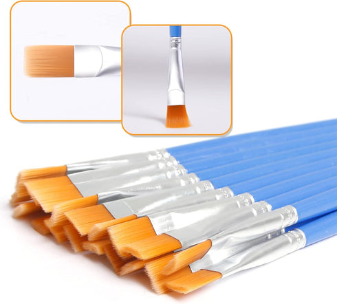 UPINS 60 Pcs 9mm Wide Flat Paint Brushes Set with Nylon Hair, Small Brush Bulk for Detail Painting Short Plastic Handle Acrylic Oil Watercolor Fin...