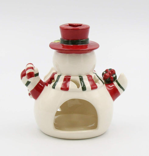 Fine Ceramic Snowman Wearing Scarf Tea Light Candle Holder, 5-1/2" H...