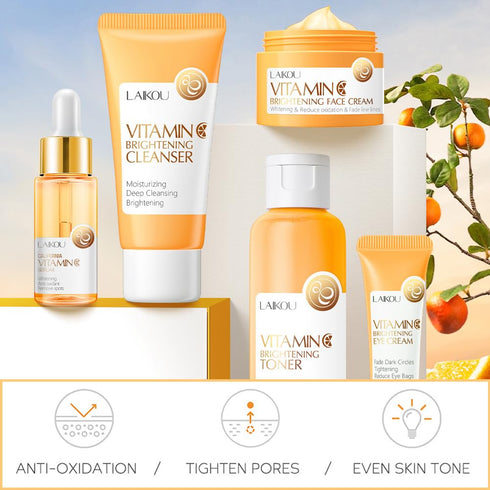 Vitamin C Skincare Set, Moisturizing Face Skin Care Kit with Facial Cleanser, Face Serum, Face Cream, Eye Cream, Toner For Hydrating Skin, Anti-Ag...