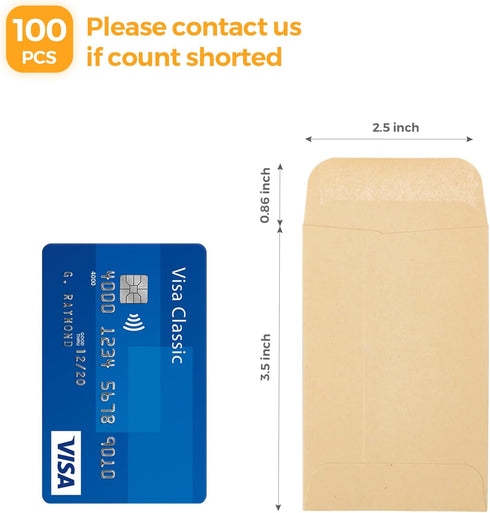 ACSTEP 100 Pack #1 Paper Kraft Seeds Envelopes 2-1/4 X3-1/2, Small Coin Envelope 2x3 For Key, Tip, Seeds Packets, Self Adhesive Water Glummed Mini...