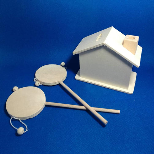 EXCEART Baby Toy 6pcs Wooden Musical Rattle Toy Unfinished Wooden Rattle-Drum Round Corner Handcraft Baby Shaking Drum Early Educational Toy for K...