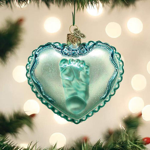 Old World Christmas Ornaments Baby Boy's Footprint Glass Blown Ornaments for Christmas Tree...