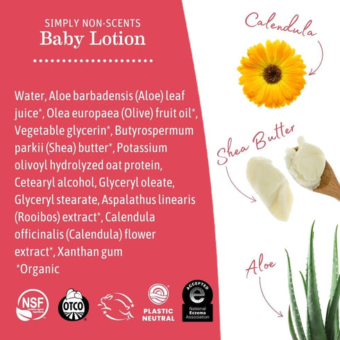 Earth Mama Simply Non-Scents Baby Lotion for Dry Skin, Calendula Cream, Skin Care for Kids, Organic Moisturizer, Unscented Lotion with Aloe, Rooib...