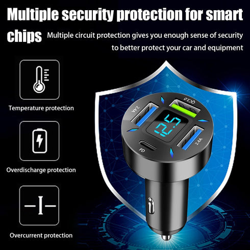 4 Ports USB Car Charger, 66W Super Fast Charging with QC 3.0, PD 20W and USB 2.4A Charger Adapter, Quick Charge with LED Voltmeter, Auto Cigarette...