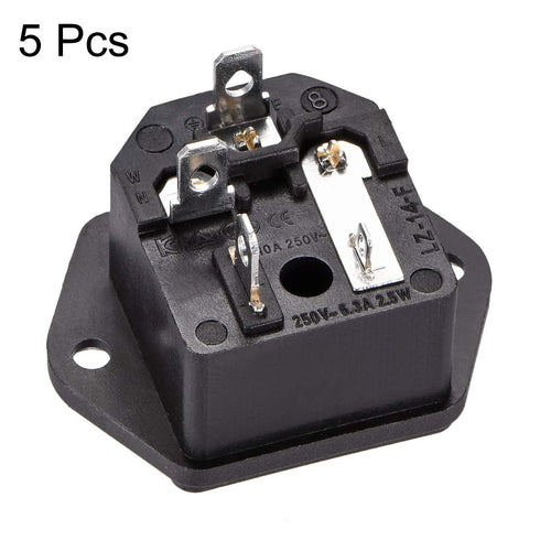 uxcell C14 Panel Mount Plug Adapter AC 250V 10A 3 Pins IEC Inlet Module Plug Power Socket Straight Pack of 5...