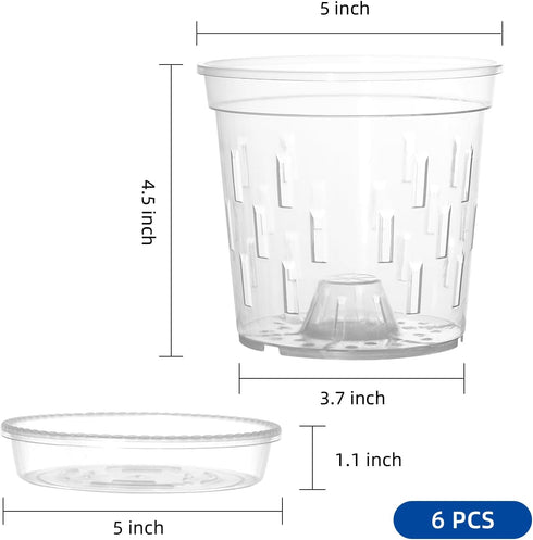 TRUEDAYS 6 Pack Orchid Pot with Saucers Garden Pot 5 Inch Clear Plastic Plant Pots with Drainage Holes for Indoor Outdoor Plants...
