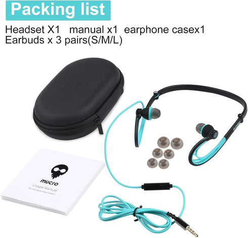 mucro Sports Headphones Wired Over Ear Behind The Neck Headphones Running Earphones Wrap Around in-Ear Stereo Earbuds with Microphone for Jogging ...
