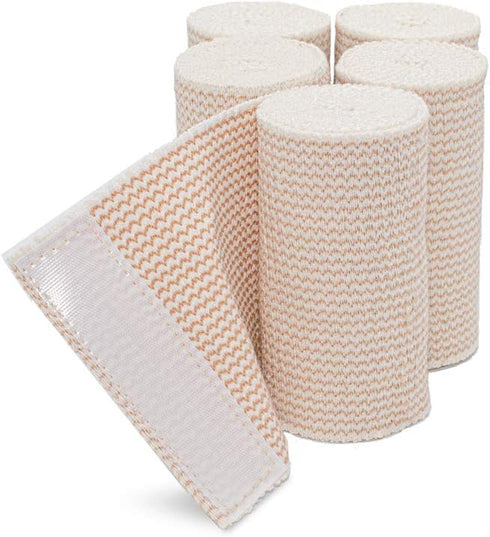 HOSPORA Latex-Free Compression Cotton Elastic Bandage, 4 Inch with Hook and Loop Closure(Pack of 5)...