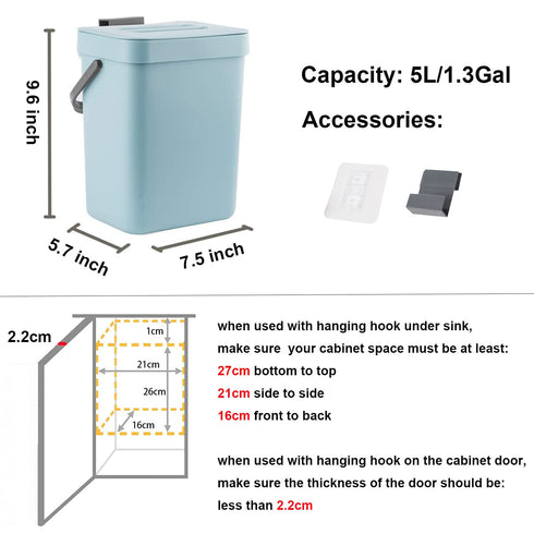 LALASTAR Small Trash Can with Lid, Compost Bin Indoor Kitchen Sealed Under Sink for Kitchen, Food Waste Bin for Countertop, Mountable Garbage Can ...