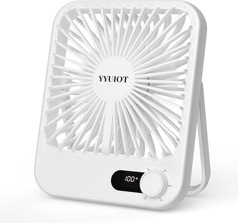 Desk Fan Battery Operated, USB Rechargeable Fan, 2400mAh 180° Quiet Personal Fan With Power Display, 100 Speeds Adjustable Table Fan for Desktop, ...