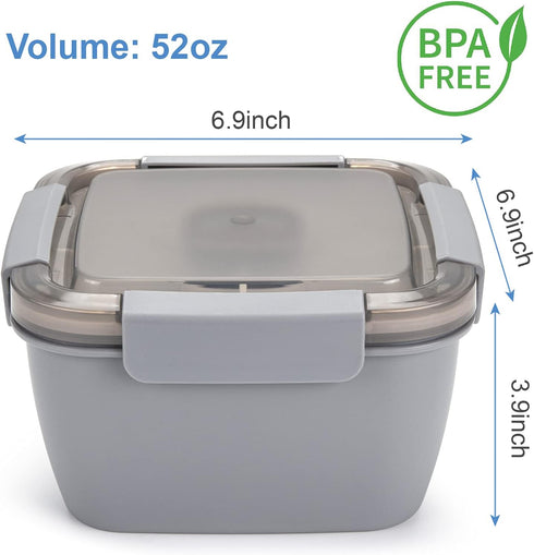 Freshmage Salad Lunch Container To Go, 52-oz Salad Bowls with 3 Compartments, Salad Dressings Container for Salad Toppings, Snacks, Men, Women (Gr...