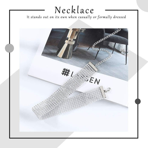 EARENT Vintage Layered Crystal Choker Necklace Silver Rhinestone Necklaces Chain Fashion Jewerly for Women...