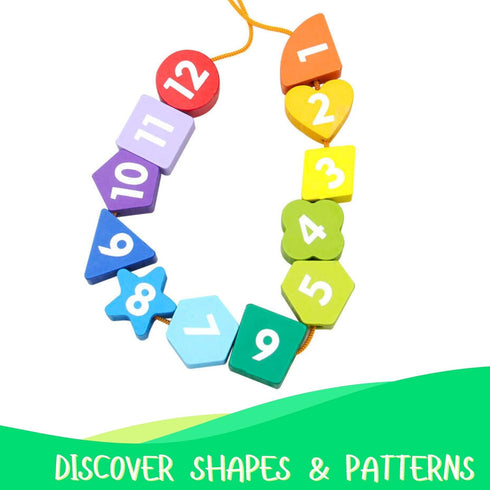 Wooden Clock with Lacing String & Shapes - Educational Learning Toys for 3 Year Olds & Up - Wooden Counting & Shape Sorting Toys for Toddlers - Do...