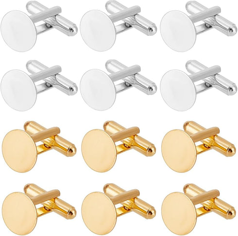 SUNNYCLUE 20Pcs Silver Cufflink Blanks Gold Round Cufflinks Brass Business Tuxedo Tray Bezel Blanks Cufflink Studs Settings for Men's Cuff Links W...
