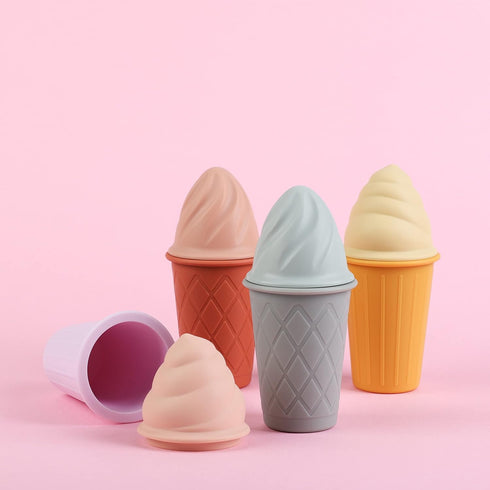 BLUE GINKGO Ice Cream Sand Toys - Silicone Beach Toy Ice Cream Set of 4 | Easy Clean, Travel-Friendly | Sand, Bath, Beach Toys for Toddlers and Ch...