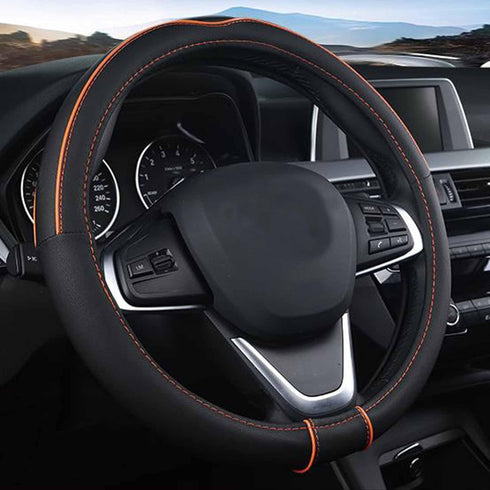 Auto Car Steering Wheel Cover, Universal 15 Inch Fit, Soft Leather, Breathable Anti Slip (Black&Orange)...
