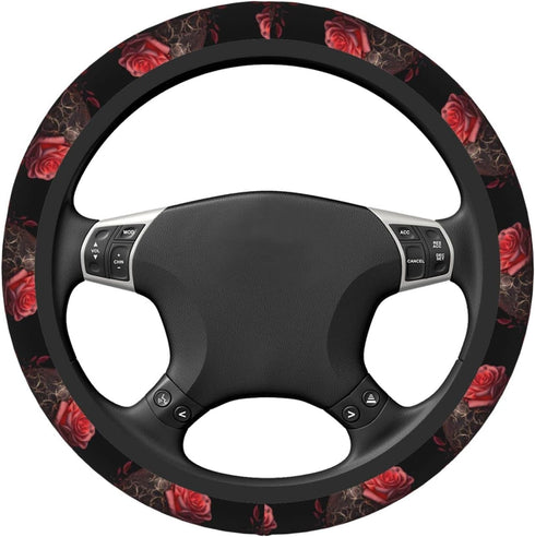 Gothic Rose Blood Skull 15 Inch Universal Steering Wheel Covers, Cute Car Accessories for Women and Girls...